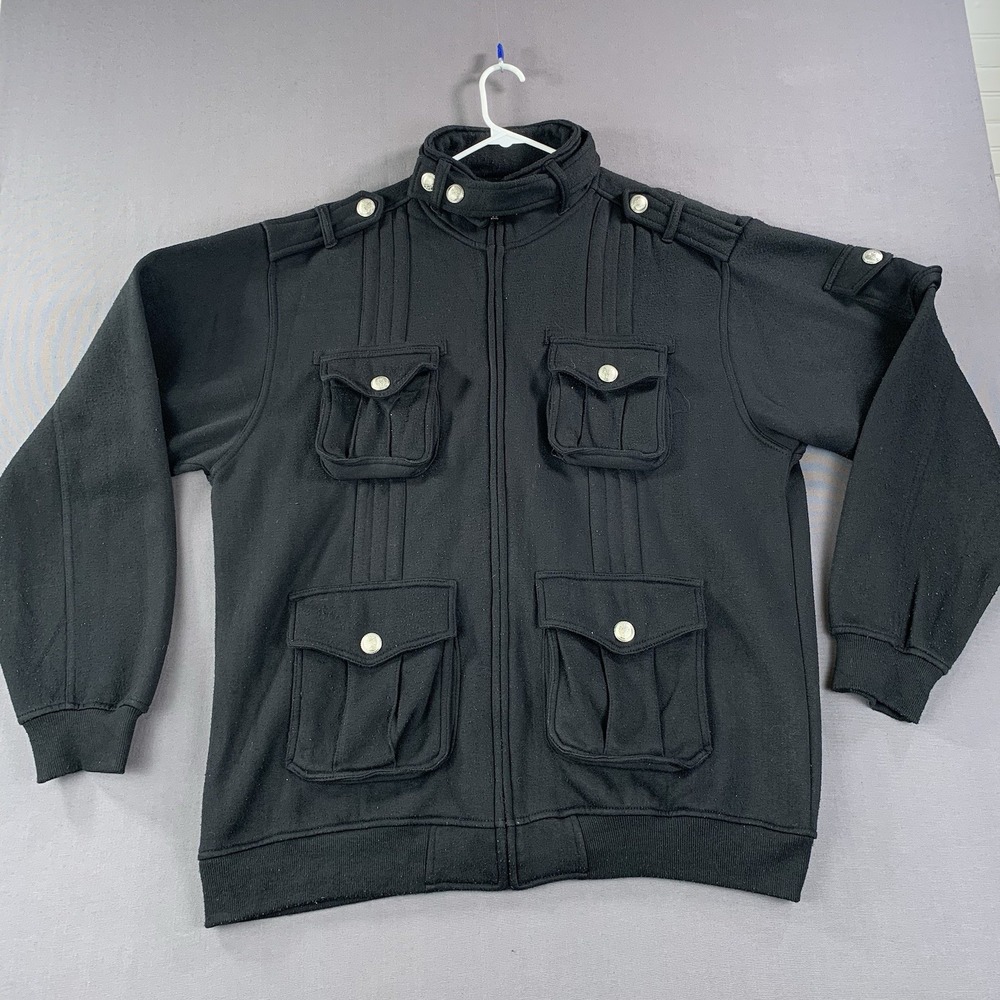 B Street Motorcycle Style Grunge Long Sleeve Black Full zip Men 2X Fleece Jacket